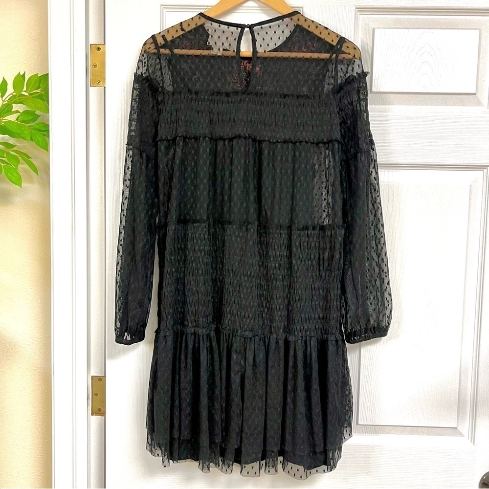 Maeve Anthropologie Womens Black Samara Mesh lace Floral ruffles Dress S boho - Picture 9 of 11